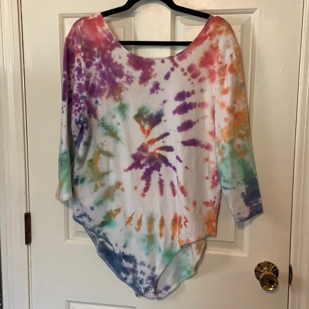 Gap Rainbow Spiral Tie Dye Fitted Stretch Longsleeve T-Shirt Bodysuit AS IS